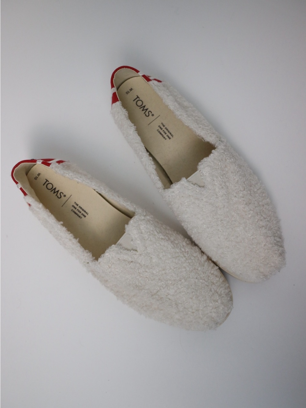 TOMS Cream Sherpa Slip-On Flats with Red Accent